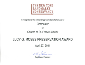 Church of St. Francis Xavier - NJ Lucy G. Moses Preservation Award - 2011